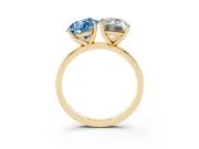 Fancy Blue Round Cut and Emerald Cut Toi Moi Ring Set in Yellow gold with Prong Setting