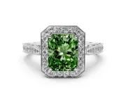Radiant Cut Milgrain Halo Engagement Ring Setting for a Fancy Green Lab-Grown Diamond | Side Stones | White Gold