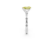 Fancy Yellow Pear Cut Diamond Solitaire Ring Set in Silver with Bezel Set Side Stones and Prong Setting