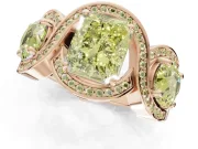 Radiant Cut Three Stone Halo Engagement Ring Setting for a Fancy Yellow Lab-Grown Diamond | Pavé Wave Band | Rose Gold