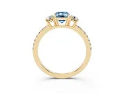 Emerald Cut Three Stone Engagement Ring Setting for a Fancy Blue Lab-Grown Diamond | Pave Shoulders | Yellow Gold