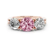Round Three Stone Engagement Ring Setting for a Fancy Pink Lab-Grown Diamond | Large Round Side Stones | Rose Gold