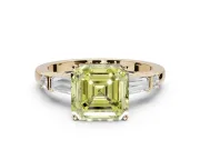 Asscher Cut Tapered Baguette Engagement Ring Setting for a Fancy Yellow Lab-Grown Diamond | Bar Set Sides | Yellow Gold
