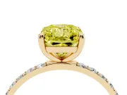 Radiant Cut Pave Solitaire Engagement Ring Setting for a Fancy Yellow Lab-Grown Diamond | Pave Shoulders | Yellow Gold