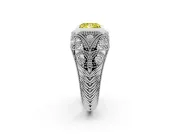 Fancy Yellow Princess Cut Diamond Bezel Ring Set in White gold with Milgrain Accent Band
