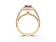 Fancy Pink Princess Cut Diamond Halo Pavé Split Shank Ring Set in Yellow gold with Prong Setting