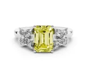 Fancy Yellow Emerald Cut Diamond Floral Cluster Ring Set in Silver with Marquise Petals and Prong Setting