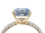 Asscher Cut Domed Pavé Engagement Ring Setting for a Fancy Blue Lab-Grown Diamond | Yellow Gold