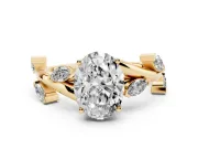 Oval Cut Diamond Solitaire Ring Set in Yellow gold with Twisted Marquise Accent Band