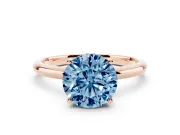 Fancy Blue Round Cut Diamond Solitaire Engagement Ring Set in Rose gold with Prong Setting and Polished Band