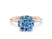 Round Thin Solitaire Engagement Ring Setting for a Fancy Blue Lab-Grown Diamond | Straight Plain Band | Rose Gold