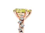 Fancy Yellow Pear Cut Diamond Solitaire Vine Band Ring Set in Rose gold with Round Accents and Prong Setting