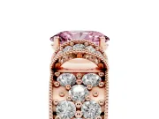 Oval Vintage Milgrain Pave Engagement Ring Setting for a Fancy Pink Lab-Grown Diamond | Crescent Side Rows | Rose Gold