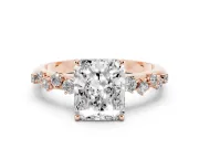 Radiant Cut Diamond Cluster Solitaire Ring Set in Rose gold with Prong Setting