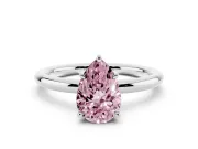 Fancy Pink Pear Cut Diamond Solitaire Ring Set in Platinum with Thin Band and Prong Setting