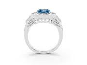 Fancy Blue Asscher Cut Diamond Milgrain Halo Ring Set in White gold with Split Shank