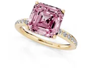Asscher Cut Hidden Halo Engagement Ring Setting for a Fancy Pink Lab-Grown Diamond | Yellow Gold