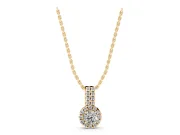 Round Lab-Grown Diamond Halo Pendant Necklace | Elongated Bail | Yellow Gold