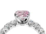 Cushion Cut Side Stone Engagement Ring Setting for a Fancy Pink Lab-Grown Diamond | Scalloped Prong Accents | White Gold