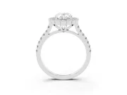 Oval Vintage Milgrain Floral Halo Engagement Ring Setting | Pavé Band | White Gold