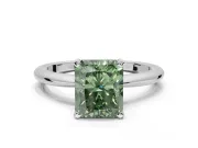 Radiant Cut Solitaire Engagement Ring Setting for a Fancy Green Lab-Grown Diamond | Tapered Plain Band | Sterling Silver