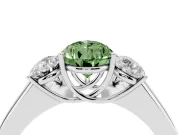 Fancy Green Three-Stone Pear Cut Diamond Ring Set in Silver with Matching Prong Settings and Plain Band