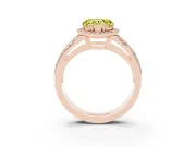 Fancy Yellow Heart Cut Diamond Halo Ring Set in Rose gold with Double Pavé Split Shank