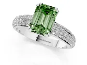 Emerald Cut Three Row Pave Engagement Ring Setting for a Fancy Green Lab-Grown Diamond | Double Claws | Sterling Silver