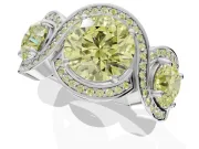 Round Three Stone Halo Engagement Ring Setting for a Fancy Yellow Lab-Grown Diamond | Pavé Wave Band | Platinum