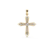 Round Lab-Grown Diamond Vintage Milgrain Cross Pendant Necklace | Pointed Arms | Yellow Gold