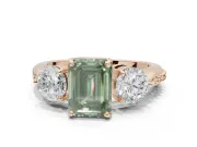 Emerald Cut Three Stone Engagement Ring Setting for a Fancy Green Lab-Grown Diamond | Tapered Pave Band | Rose Gold