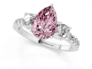 Fancy Pink Three-Stone Pear Cut Diamond Pavé Band Ring Set in Silver with Prong Setting