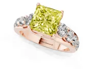 Fancy Yellow Princess Cut Diamond Pavé Engagement Ring Set in Rose gold with Prong Setting