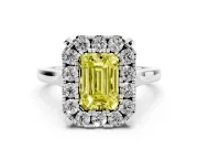 Emerald Cut Claw Corner Halo Engagement Ring Setting for a Fancy Yellow Lab-Grown Diamond | Plain Band | Sterling Silver