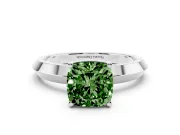 Fancy Green Cushion Cut Diamond Solitaire Engagement Ring Set in White gold with Flat Band and Prong Setting