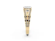 Asscher Cut Diamond Split Shank Ring Set in Yellow gold with Pavé Band and Prong Setting
