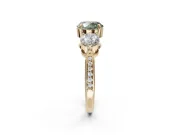 Round Three Stone Engagement Ring Setting for a Fancy Green Lab-Grown Diamond | Tapered Pave Band | Yellow Gold