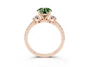 Fancy Green Three-Stone Round Cut Diamond Pavé Band Ring Set in Rose gold with Prong Setting