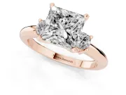 Three-Stone Princess Cut Diamond Ring Set in Rose gold with Prong Setting and Plain Band