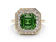 Asscher Cut Pave Halo Engagement Ring Setting for a Fancy Green Lab-Grown Diamond | Slim Plain Band | Yellow Gold