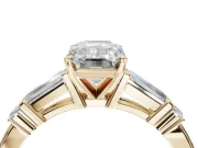 Emerald Cut Tapered Baguette Engagement Ring Setting | Bar Set Sides | Yellow Gold