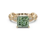 Princess Cut Vintage Engagement Ring Setting for a Fancy Green Lab-Grown Diamond | Graduated Stations | Yellow Gold