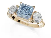 Princess Cut Three Stone Engagement Ring Setting for a Fancy Blue Lab-Grown Diamond | Tapered Pave Band | Yellow Gold