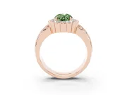 Fancy Green Oval Cut Diamond Scalloped Halo Ring Set in Rose gold with Pavé Split Shank