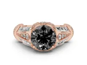 Round Vintage Milgrain Engagement Ring Setting for a Black Center | Hidden Halo | Rose Gold