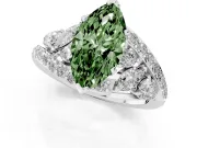 Fancy Green Marquise Cut Diamond Halo Ring Set in Silver with Marquise and Pavé Band in Prong Setting