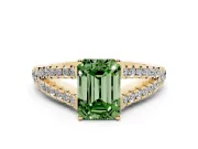 Emerald Cut Graduated Split Shank Engagement Ring Setting for a Fancy Green Lab-Grown Diamond | Yellow Gold