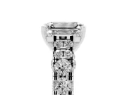 Emerald Cut Diamond Classic Solitaire Ring Set in Silver with Pavé Band and Prong Setting