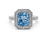 Radiant Cut Halo Engagement Ring Setting for a Fancy Blue Lab-Grown Diamond | Sterling Silver - Design NV-24721