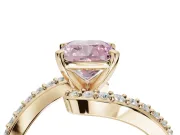 Cushion Cut Bypass Pavé Engagement Ring Setting for a Fancy Pink Lab-Grown Diamond | Yellow Gold